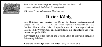 Traueranzeige von Dieter König von Emder Zeitung