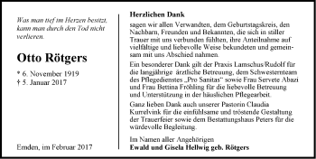 Traueranzeige von Otto Rötgers von Emder Zeitung