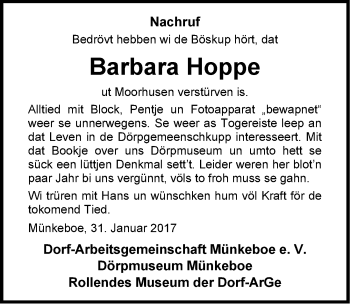 Traueranzeige von Barbara Hoppe von Emder Zeitung