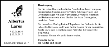Traueranzeige von Albertus Laros von Emder Zeitung