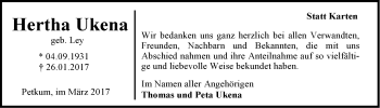 Traueranzeige von Hertha Ukena von Emder Zeitung