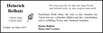 Traueranzeige von Heinrich Bolhuis von Emder Zeitung