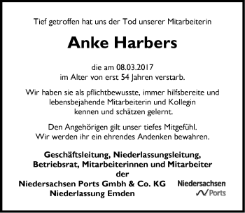 Traueranzeige von Anke Harbers von Emder Zeitung