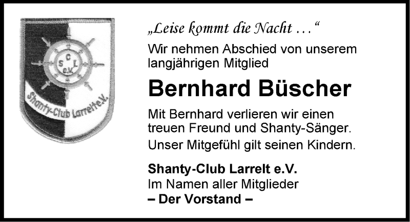  Traueranzeige für Bernhard Büscher vom 24.03.2017 aus Emder Zeitung