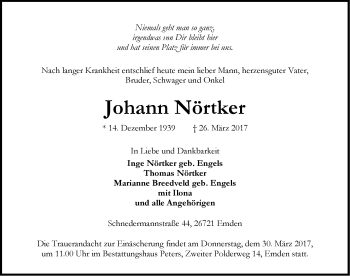 Traueranzeige von Johann Nörtker von Emder Zeitung