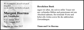 Traueranzeige von Margret Heerma von Emder Zeitung