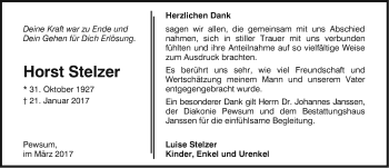 Traueranzeige von Horst Stelzer von Emder Zeitung