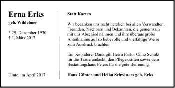 Traueranzeige von Erna Erks von Emder Zeitung