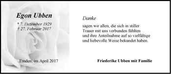 Traueranzeige von Egon Ubben von Emder Zeitung