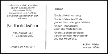 Traueranzeige von Berthold Müller von Emder Zeitung
