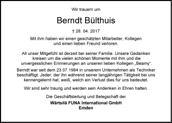 Traueranzeige von Berndt Bülthuis von Emder Zeitung