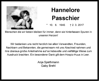 Traueranzeige von Hannelore Passchier von Emder Zeitung