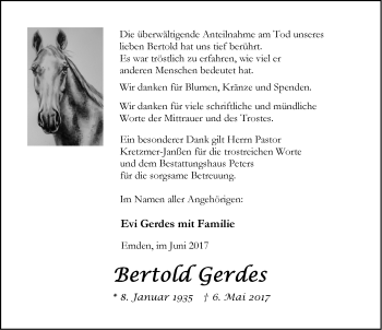 Traueranzeige von Berthold Gerdes von Emder Zeitung