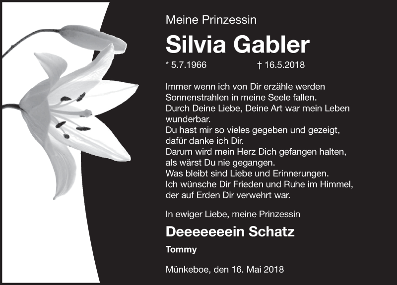  Traueranzeige für Silvia Gabler vom 23.05.2018 aus Emder Zeitung