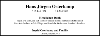 Traueranzeige von Hans Jürgen Osterkamp von Emder Zeitung