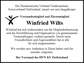 Traueranzeige von Winfried Wilts von Emder Zeitung