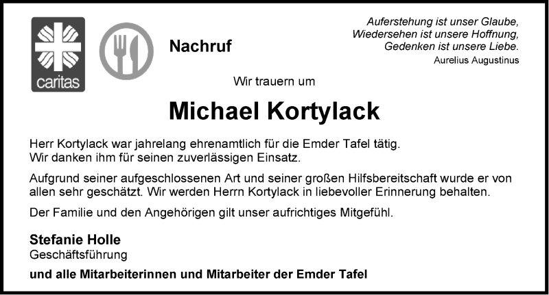  Traueranzeige für Michael Kortylack vom 14.08.2018 aus Emder Zeitung