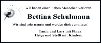 Traueranzeige von Bettina Schulmann von Emder Zeitung