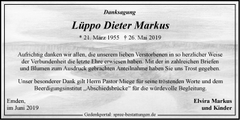 Traueranzeige von Lüppo Dieter Dieter von Emder Zeitung