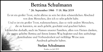 Traueranzeige von Bettina Schulmann von Emder Zeitung
