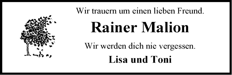  Traueranzeige für Rainer Malion vom 22.01.2020 aus Emder Zeitung
