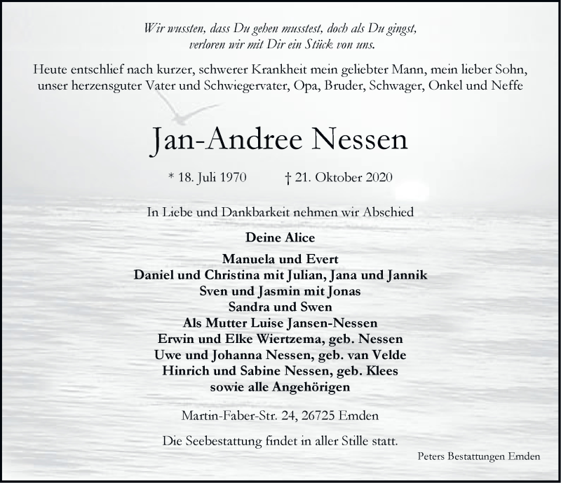  Traueranzeige für Jan-Andree Nessen vom 24.10.2020 aus Emder Zeitung