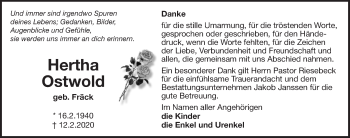 Traueranzeige von Hertha Ostwold von Emder Zeitung