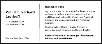 Traueranzeige von Wilhelm Gerhard Leerhoff von Emder Zeitung