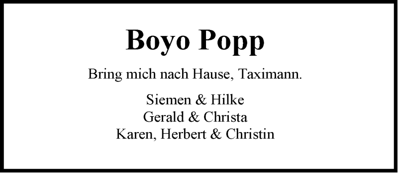  Traueranzeige für Boyo Popp vom 03.07.2020 aus Emder Zeitung